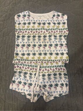 Girls White Tropical Palm Print Roller Rabbit Pajama Set